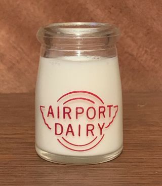 Old Miniature Glass Advertising Creamer Airport Dairy