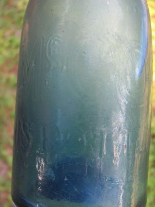 1850 ' s M McCORMACK RICHMOND VA.  LIGHT COBALT BLUE IRON PONTIL SODA BOTTLE 3