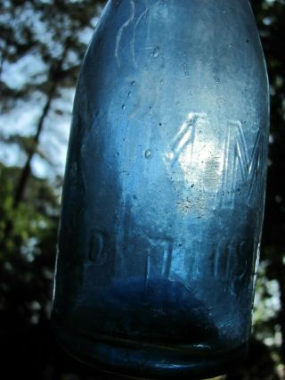 1850 ' s M McCORMACK RICHMOND VA.  LIGHT COBALT BLUE IRON PONTIL SODA BOTTLE 8
