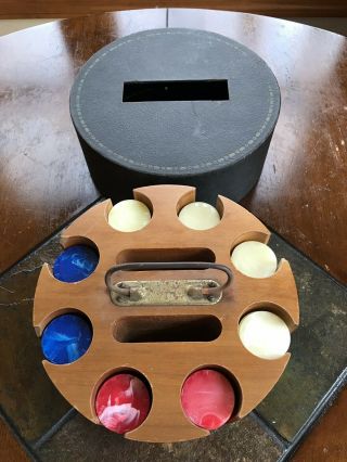 Vintage Wood Poker Chip Caddy With Cover And 203 Bakelite Caitlin Poker Chips