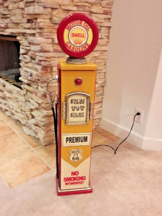 42 " Shell Route Us 66 Gas Pump Cabinet With Light.  Man Cave/gameroom Decor.