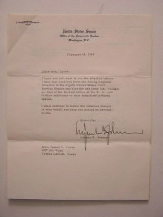 President Lyndon B Johnson Signed Typed Letter Tls Autograph Signature Vietnam