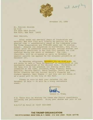 Donald Trump Typed Letter Signed - Re/ His Successful Completion Of Wollman Rink