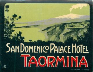 San Domenicao Palace Hotel Taormina Italy Early Richter Luggage Label,  C.  1930