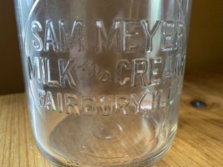 SAM MEYER Embossed Round QUART Dairy Milk Bottle FAIRBURY,  ILLINOIS 3