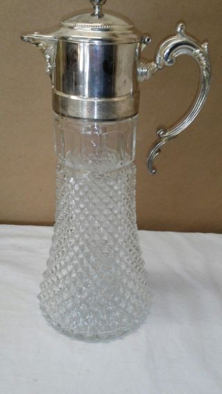 Vintage Large Silver Plated And Cut Glass Tea Decanter W/insert Heavy