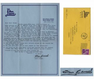 Stan Laurel Letter Signed; Details Re L & Hardy Films