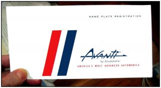 1963 1964 Studebaker Avanti Name Plate Registration 4 Page Folder