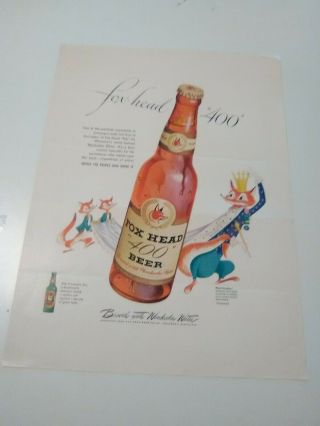 1948 Fox Head " 400 " Beer Advertisement (direct Mail Piece) Waukesha Wisconsin