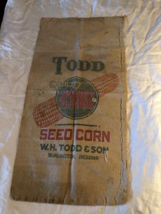 Vintage Todd Hybrid Seed Corn Cloth Sack Bag W.  H.  Todd & Son Indiana