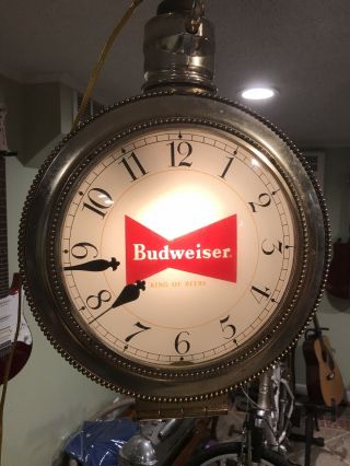 1959 Hanging Budweiser Rotating Lighted Pocket Watch Clock Read 4