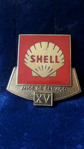 Shell Badge Xv Years Service Enamel Metal Very Rare And Very Old