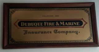 Antique Dubuque Fire & Marine Insurance Co Sign Glass Wood Frame 16 " Rare Old