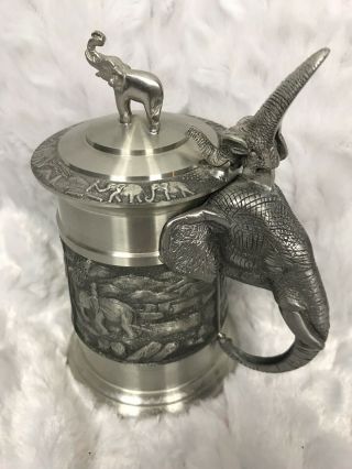 Pewter Metal Elephant Beer Brew Mug Stein W/lid Thailand Art Handmade