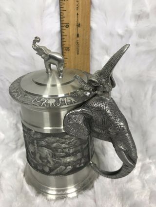 Pewter Metal Elephant Beer Brew Mug Stein w/Lid Thailand Art Handmade 2