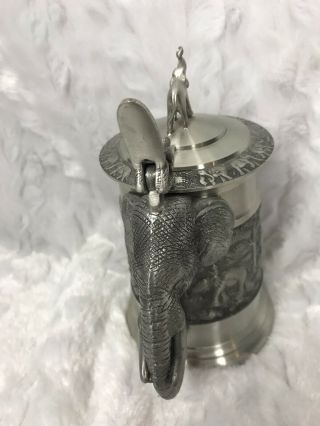 Pewter Metal Elephant Beer Brew Mug Stein w/Lid Thailand Art Handmade 3