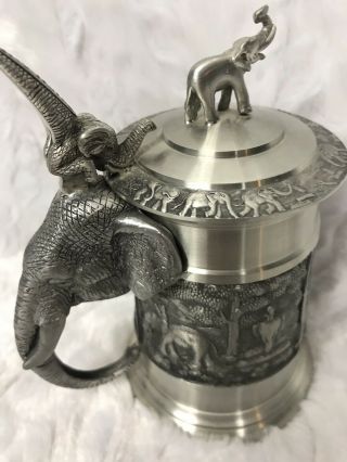 Pewter Metal Elephant Beer Brew Mug Stein w/Lid Thailand Art Handmade 4