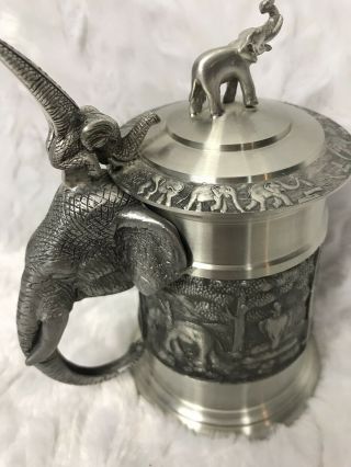 Pewter Metal Elephant Beer Brew Mug Stein w/Lid Thailand Art Handmade 5