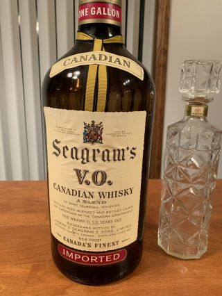 Vintage Seagrams Vo Gallon Empty Whiskey Bottle With Pump Top Matching Decanter