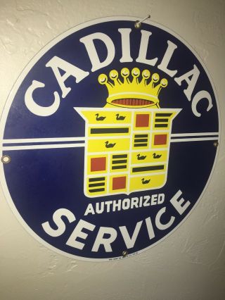 Authorized Cadillac Service Porcelain Enameled Advertising Sign 1986 Usa Made