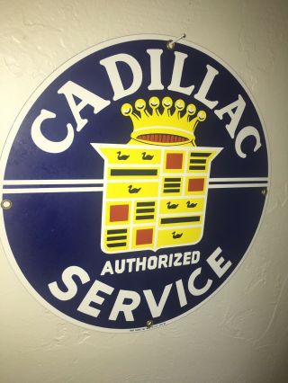 Authorized Cadillac Service Porcelain Enameled Advertising Sign 1986 USA Made 5