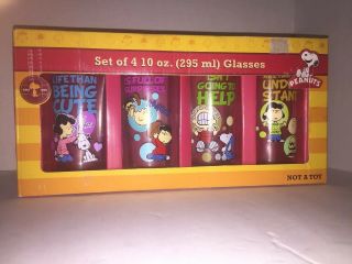 Peanuts Charlie Brown Snoopy Lucy Linus Set Of 4 / 10 Oz 295ml Drinking Glasses