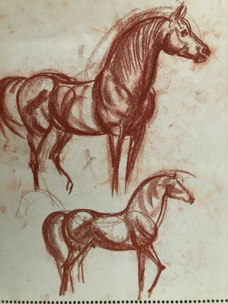 Maureen Love Art Pastel Drawing Red Horses Hagen Renaker Artist