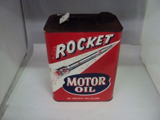 VINTAGE ADVERTISING TWO GALLON ROCKET SERVICE STATION OIL CAN 500 - Q 3