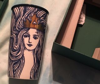 Starbucks Mug 2016 Blue Wavy Hair W/lid Boxed