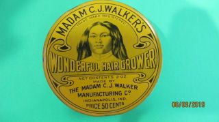 Vintage Medicine Tin,  Madam C.  J.  Walker ' s Wonderful Hair Grower Indianapolis IN 3