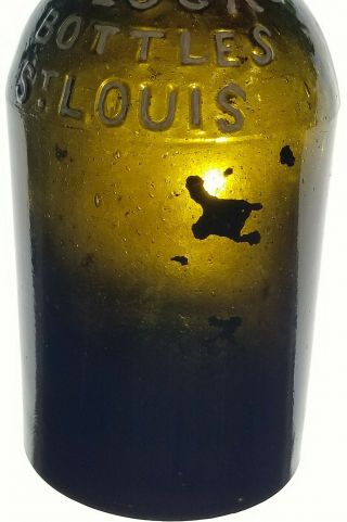 A Beauty L.  Blocks Bottles Black Glass Olive Green Ale Bottle St.  Louis MO Beer 10