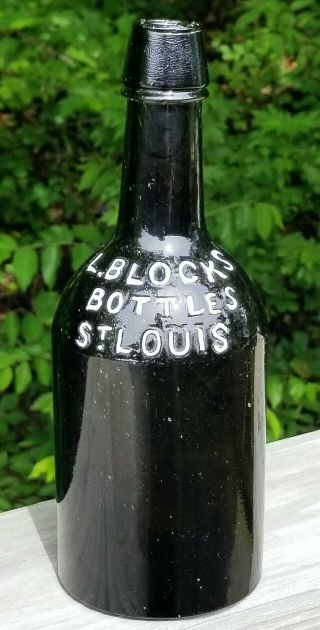 A Beauty L.  Blocks Bottles Black Glass Olive Green Ale Bottle St.  Louis Mo Beer