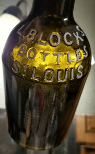 A Beauty L.  Blocks Bottles Black Glass Olive Green Ale Bottle St.  Louis MO Beer 7