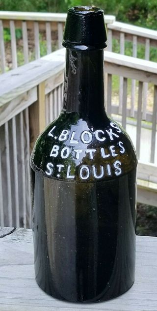 A Beauty L.  Blocks Bottles Black Glass Olive Green Ale Bottle St.  Louis MO Beer 9