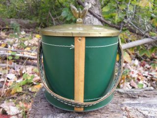 Eagle Ice Bucket - Vintage 1960s Mid Century Green Leather Barware/ Man Cave 5