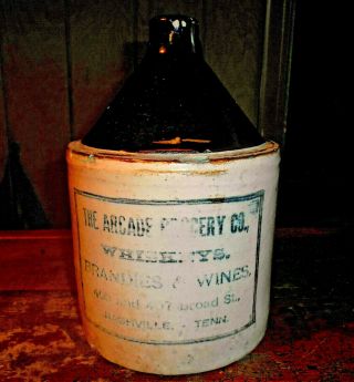 Antique:the Arcade Grocery Co.  1 Gal.  Whiskey Jug 405 Broad St.  Nashville,  Tn.  Nr