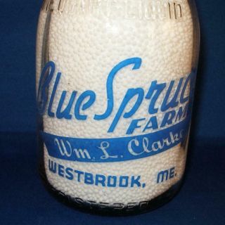 Vintage Trpq Milk Bottle Blue Spruce Farm Westbrook Maine Wm.  L.  Clarke