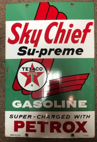 Vintage Texaco Sky Chief Petrox Supreme Gas Station Porcelain Pump Sign 1962
