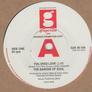Barons Of Soul You Need Love Grapevine Demo G2k 45 - 155 Soul Northern Motown