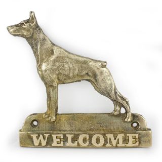Doberman Pincher - Brass Tablet With Image Of A Dog,  Art Dog Usa