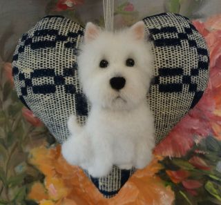West Highland Terrier On Old Coverlet Heart Pillow Fabric Art By Renate 
