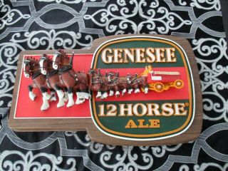 GENESEE 12 HORSE ALE VINTAGE 3 - D BEER ADVERTISING SIGN VINTAGE RARE 3