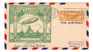 1934 Autograph Signed Cover By Lieutenant Commander Herbert V.  Wiley Uss Macon