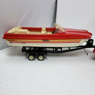 Tonka Jeepster Pressed Steel Jeep with Boat and Trailer (Red) Vintage XR - 101 4