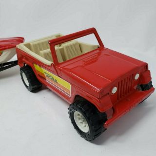 Tonka Jeepster Pressed Steel Jeep with Boat and Trailer (Red) Vintage XR - 101 7
