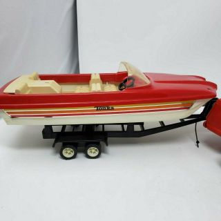 Tonka Jeepster Pressed Steel Jeep with Boat and Trailer (Red) Vintage XR - 101 8