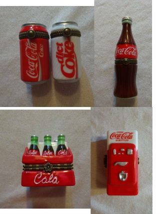 Vtg Coca Cola Coke Porcelain Trinket Boxes Vending Machine Six - Pack Cans Bottle