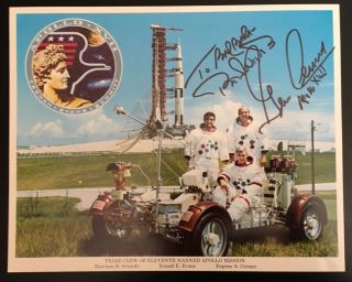 Apollo Astronaut Gene Cernan Autographed Apollo 17 Crew Photograph
