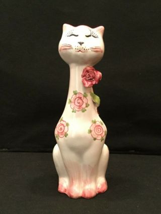 Vintage Long Neck Porcelain Hand Painted Kitty Cat Bank Italy Figurine