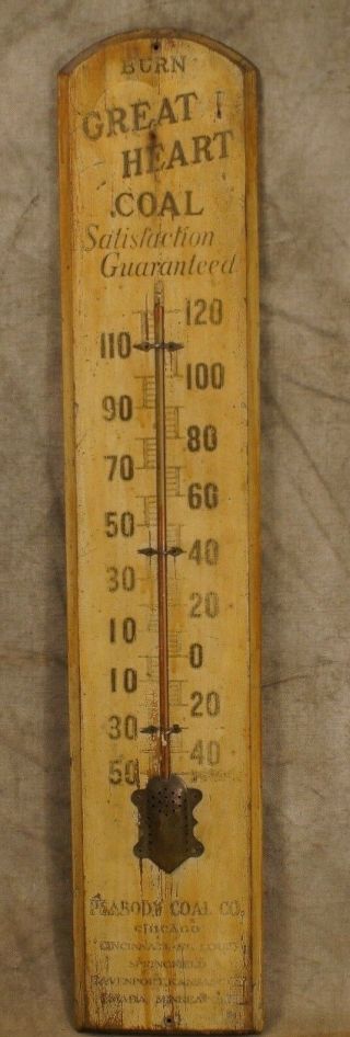 Antique Peabody Coal Company Advertising Thermometer Wood 36 " By 7 "